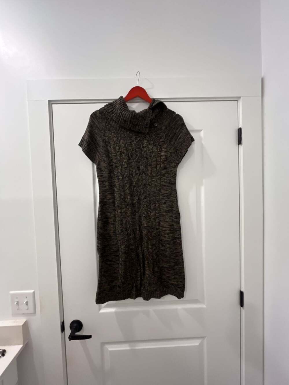 Calvin Klein Cowl Neck Sweater Dress Brown Short Sleeve